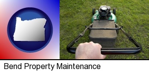 using a power lawn mower to maintain the appearance of a lawn in Bend, OR