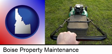 using a power lawn mower to maintain the appearance of a lawn in Boise, ID
