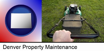 using a power lawn mower to maintain the appearance of a lawn in Denver, CO