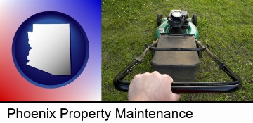 using a power lawn mower to maintain the appearance of a lawn in Phoenix, AZ