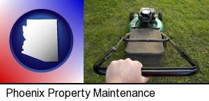 Phoenix, Arizona - using a power lawn mower to maintain the appearance of a lawn