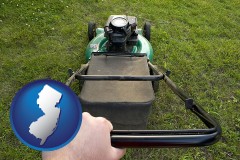 new-jersey map icon and using a power lawn mower to maintain the appearance of a lawn