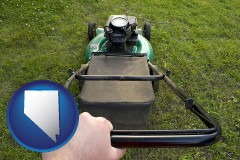 nevada map icon and using a power lawn mower to maintain the appearance of a lawn