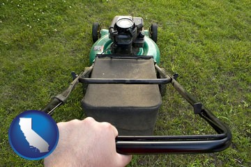 using a power lawn mower to maintain the appearance of a lawn - with California icon