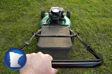 using a power lawn mower to maintain the appearance of a lawn - with Minnesota icon