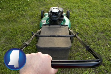 using a power lawn mower to maintain the appearance of a lawn - with Mississippi icon