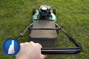 using a power lawn mower to maintain the appearance of a lawn - with New Hampshire icon