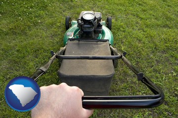 using a power lawn mower to maintain the appearance of a lawn - with South Carolina icon