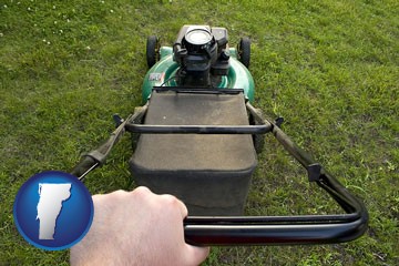 using a power lawn mower to maintain the appearance of a lawn - with Vermont icon