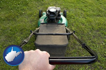 using a power lawn mower to maintain the appearance of a lawn - with West Virginia icon
